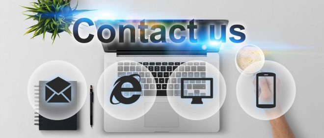 Contact Us banner for CNC machining services – laptop, email, phone icons